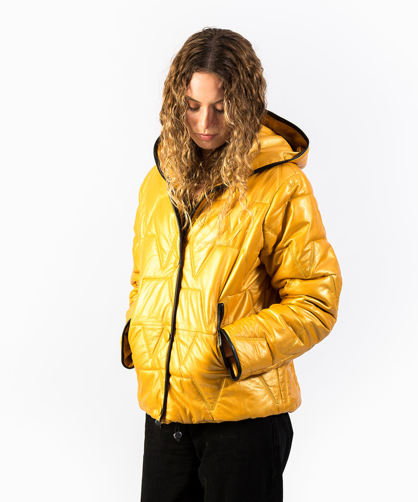 Chaqueta acolchada piel metalizada