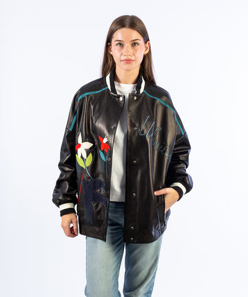 Chaqueta bomber piel bordados