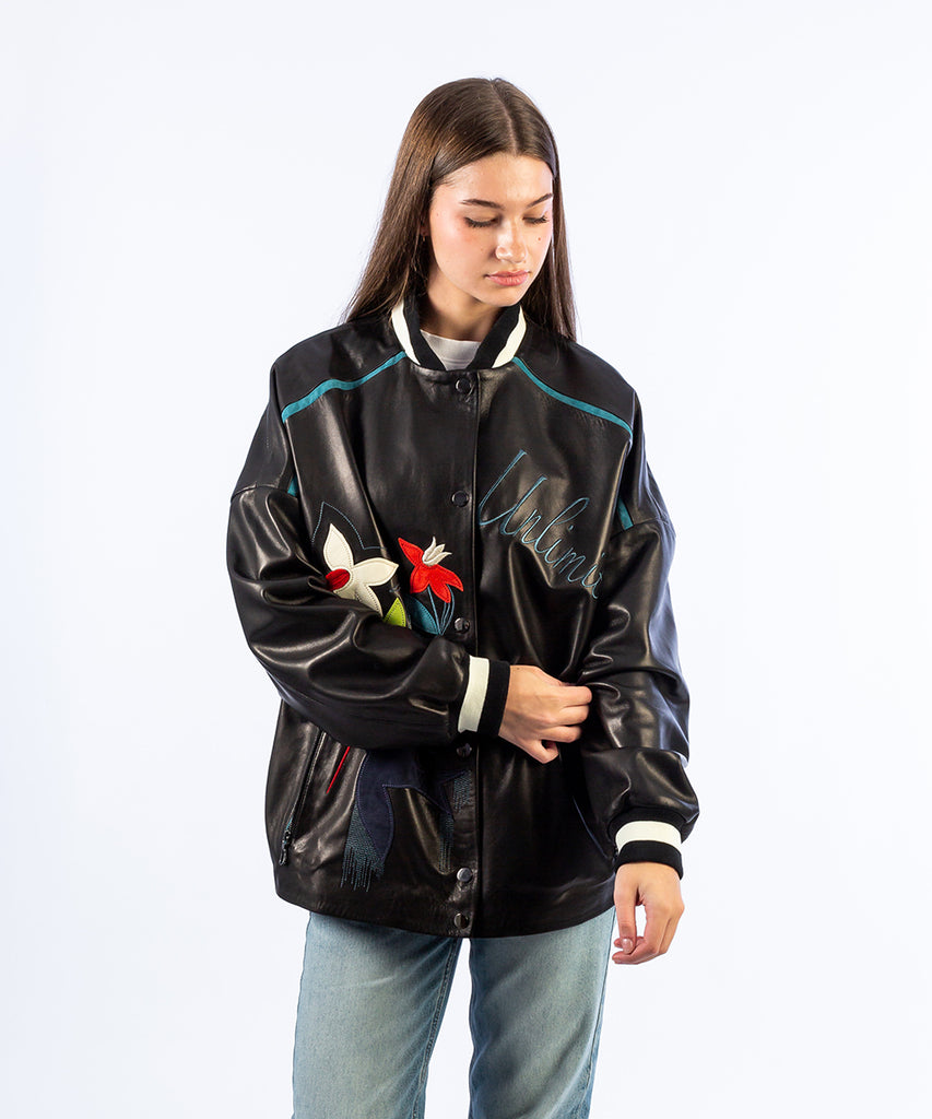 Chaqueta bomber piel bordados