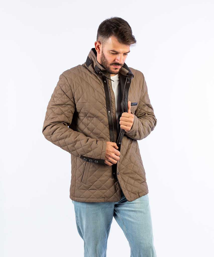 Chaqueta de napa acolchada rombos contraste