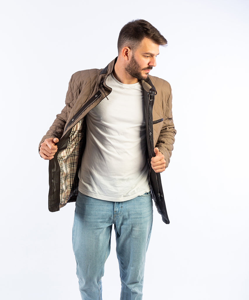 Chaqueta de napa acolchada rombos contraste