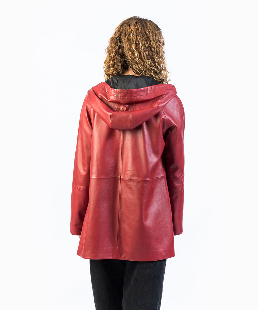 Chaqueta napa burdeos mujer