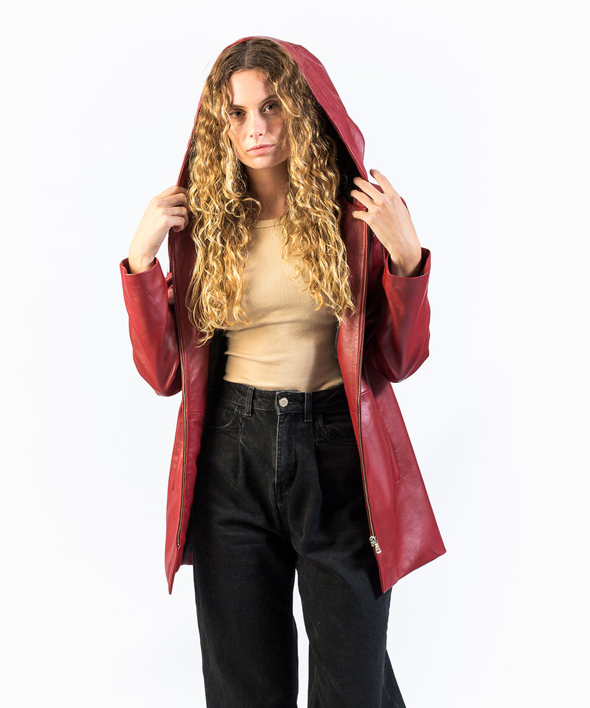 Chaqueta napa burdeos mujer