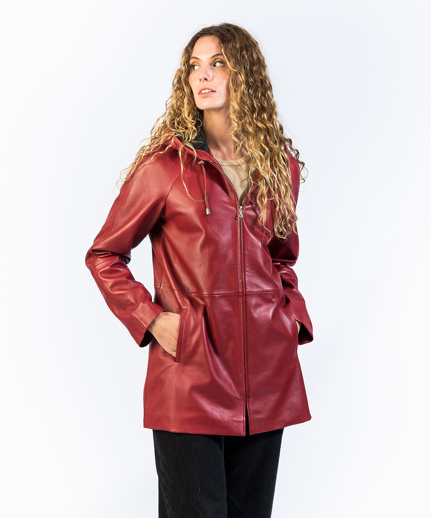 Chaqueta napa burdeos mujer