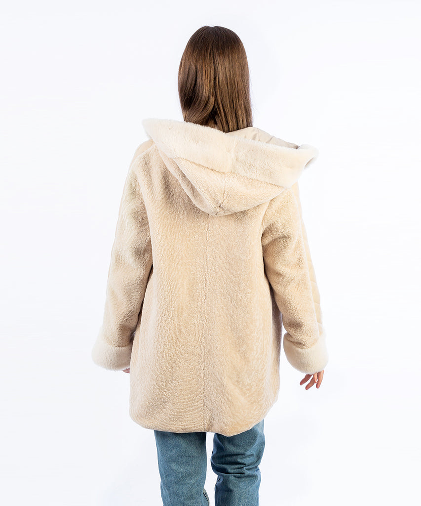 Chaqueta piel vuelta beige reversible franja relieve