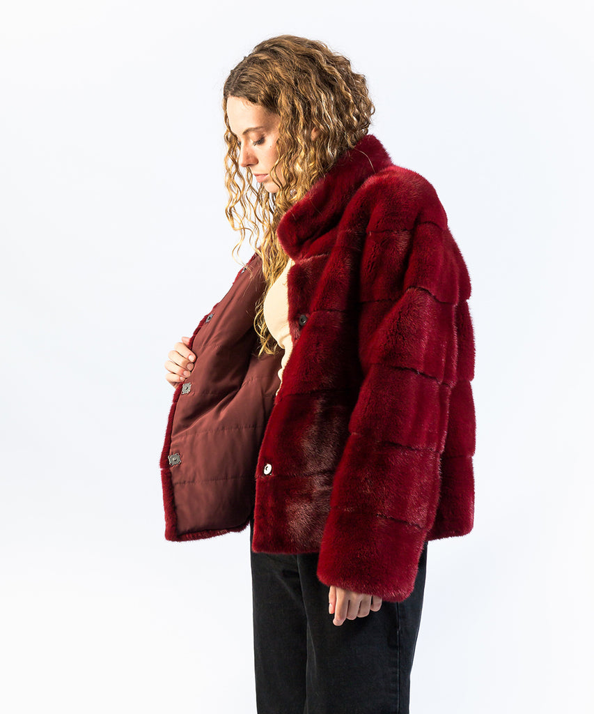 Chaqueta visón burdeos reversible