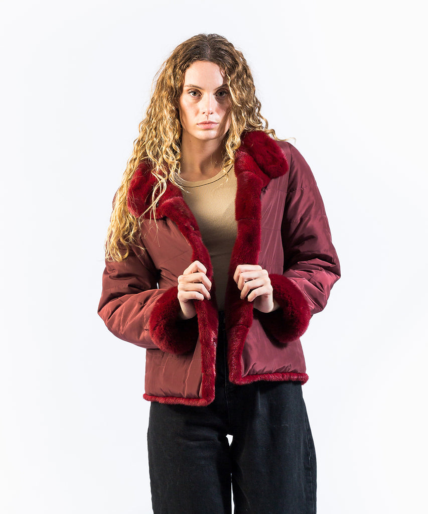 Chaqueta visón burdeos reversible