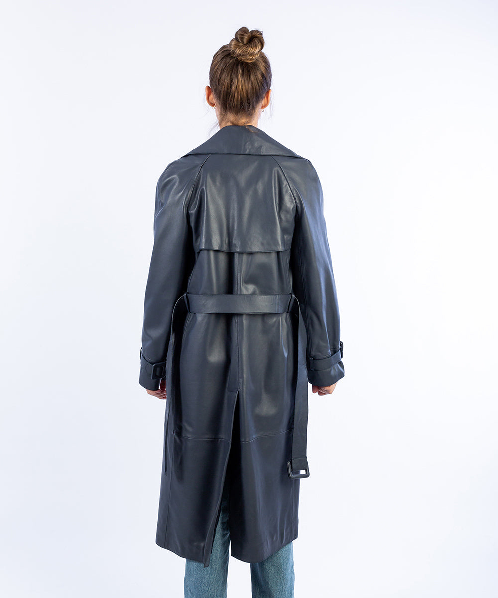 LE CIEL BLEU Faux Leather Trench Coat Classic blue leather LE CIEL BLEU Faux Leather Trench Coat Classic blue leather