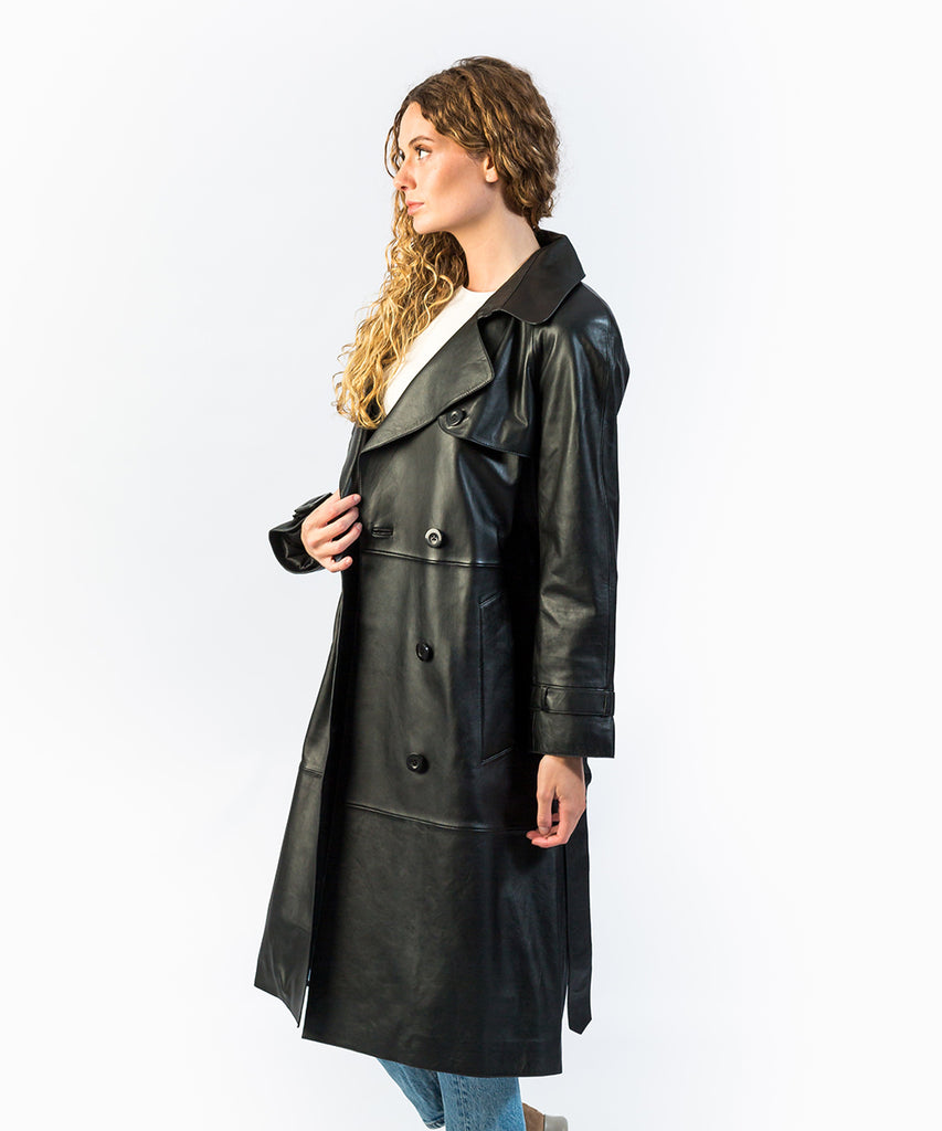 Gabardina piel trench clásica 