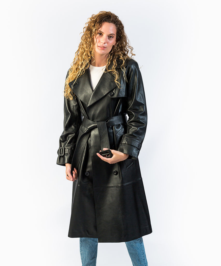 Gabardina piel trench clásica 