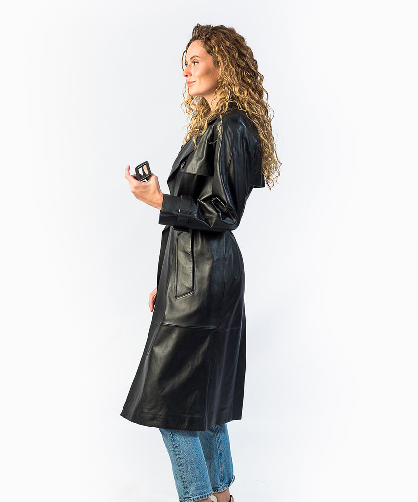 Gabardina piel trench clásica 