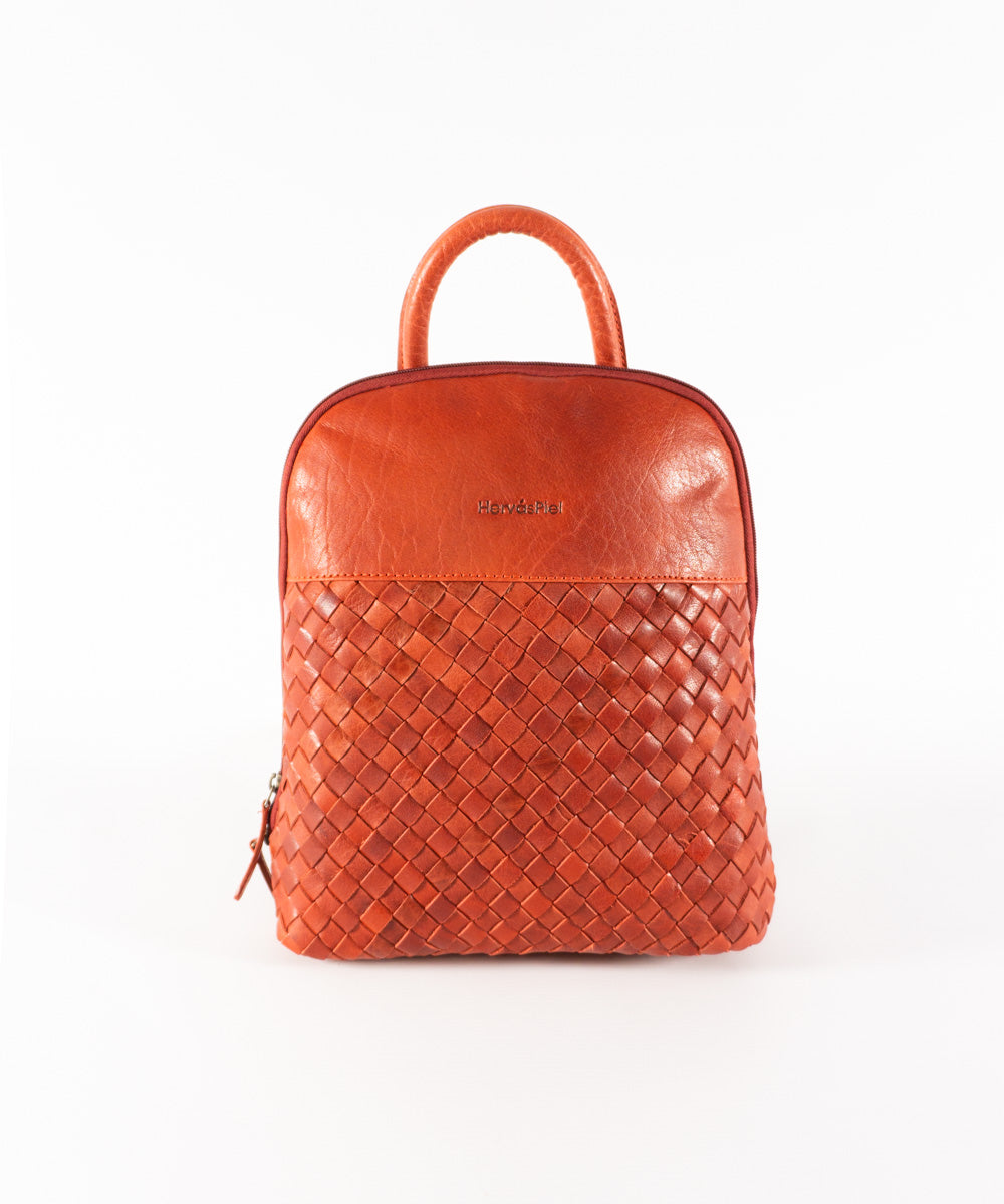 braided leather backpack Red braided leather backpack – HervásPiel