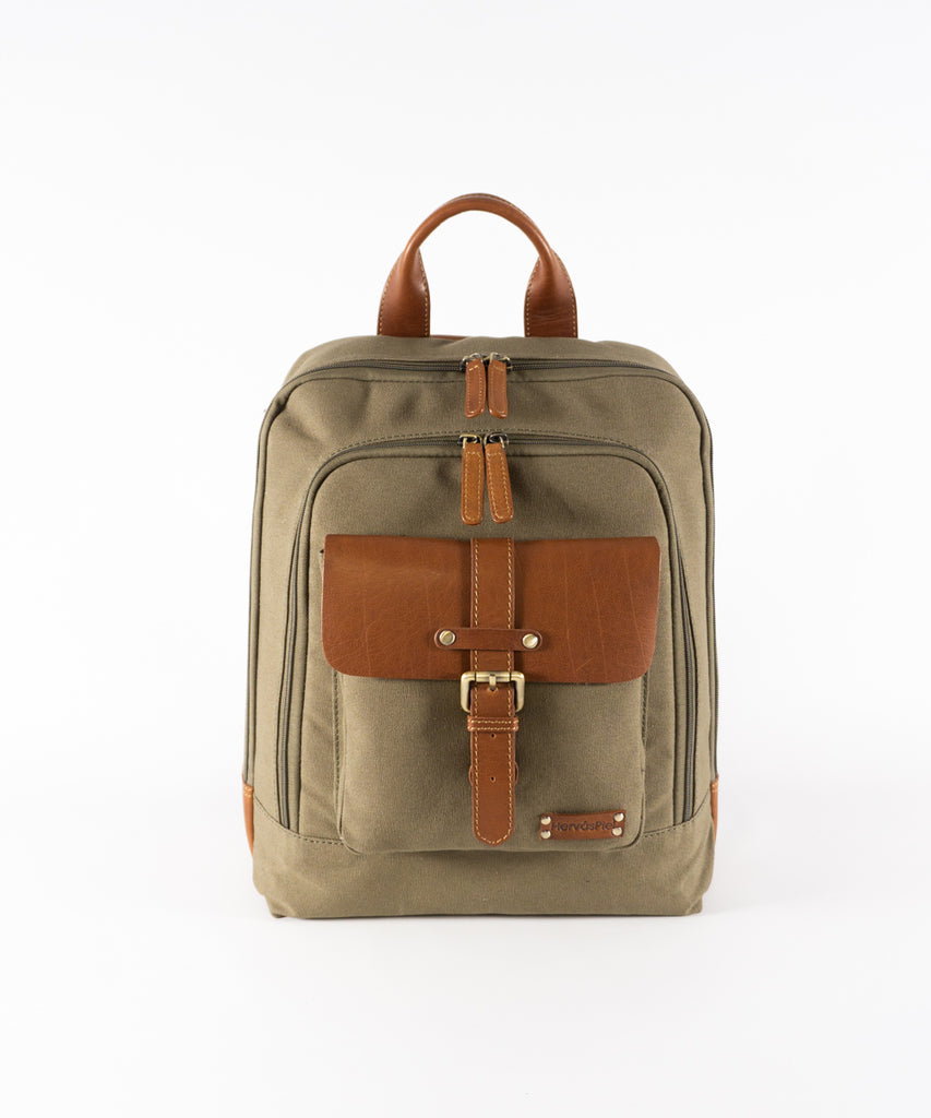 Mochila combinada loneta verde con piel 