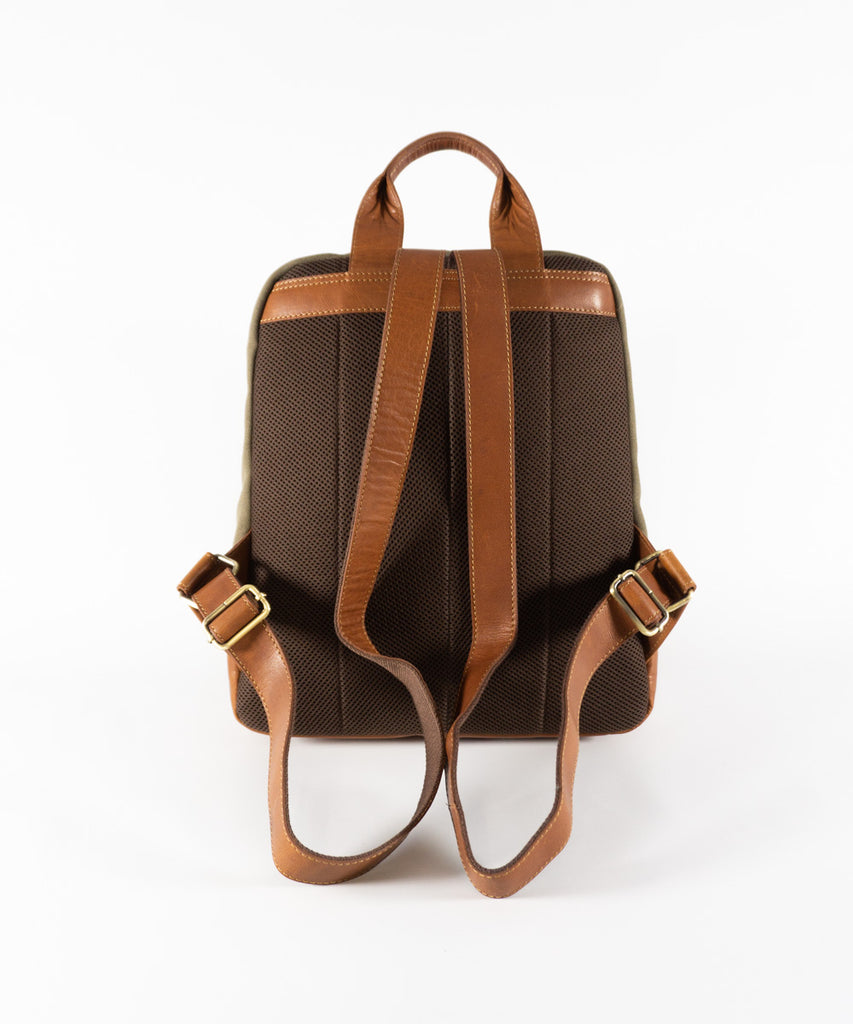 Mochila combinada loneta verde con piel 