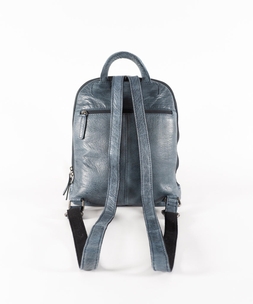 Mochila cuero azul detalle trenzado