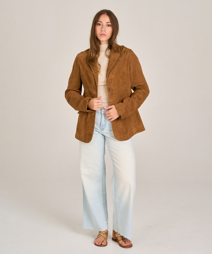 Chaqueta americana de ante camel para mujer Hervás Piel