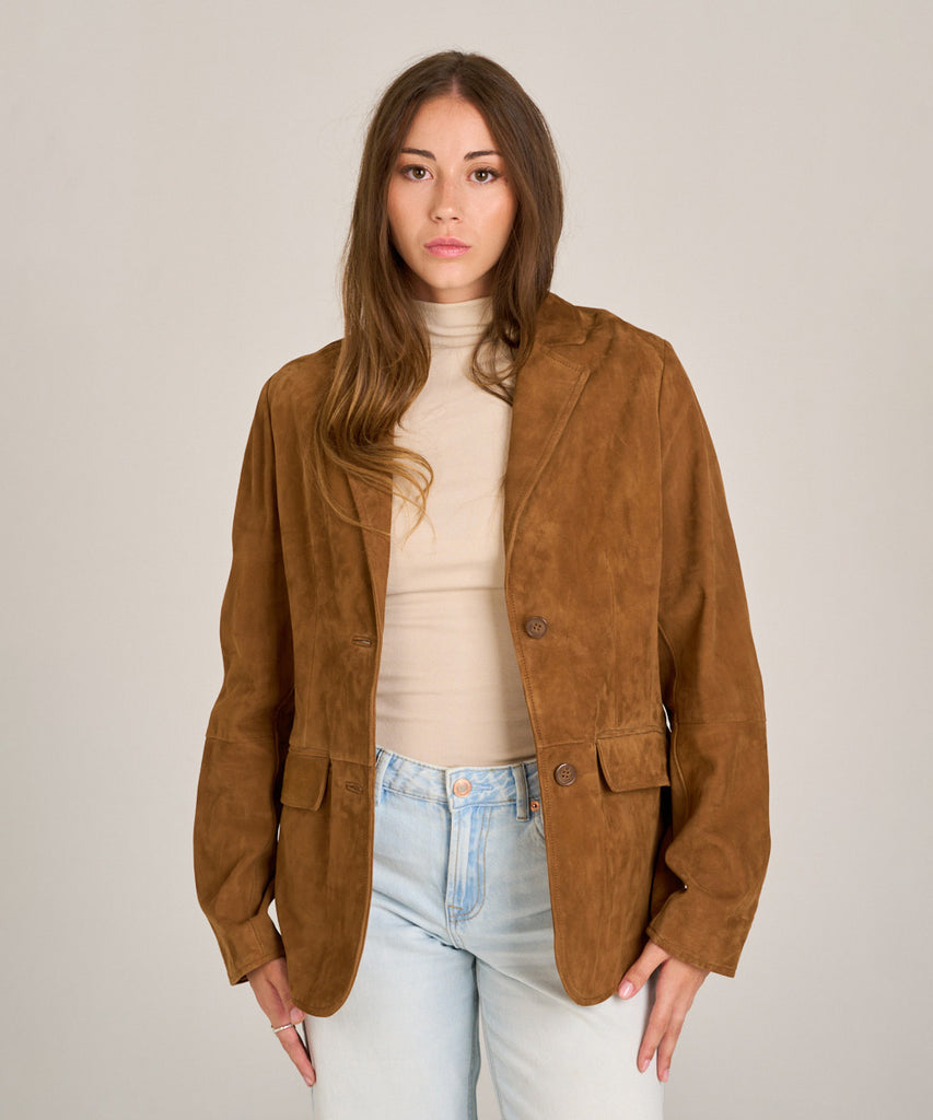 Chaqueta americana de ante camel para mujer Hervás Piel