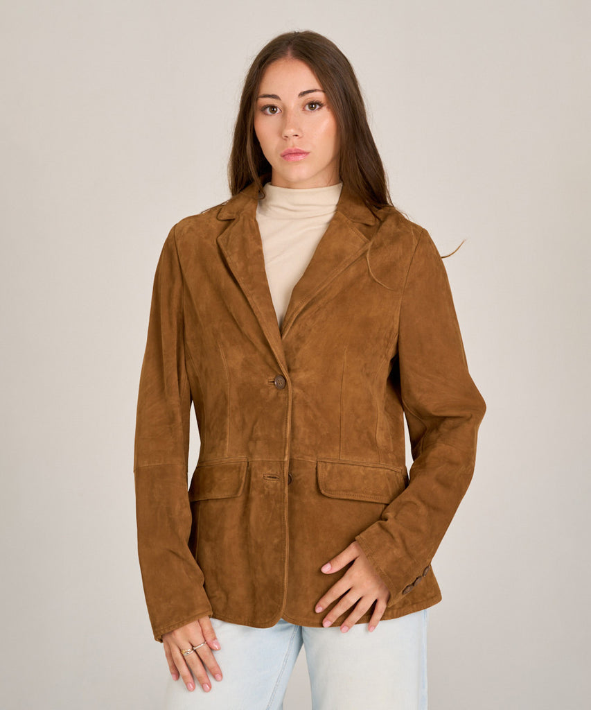 Chaqueta americana de ante camel para mujer Hervás Piel