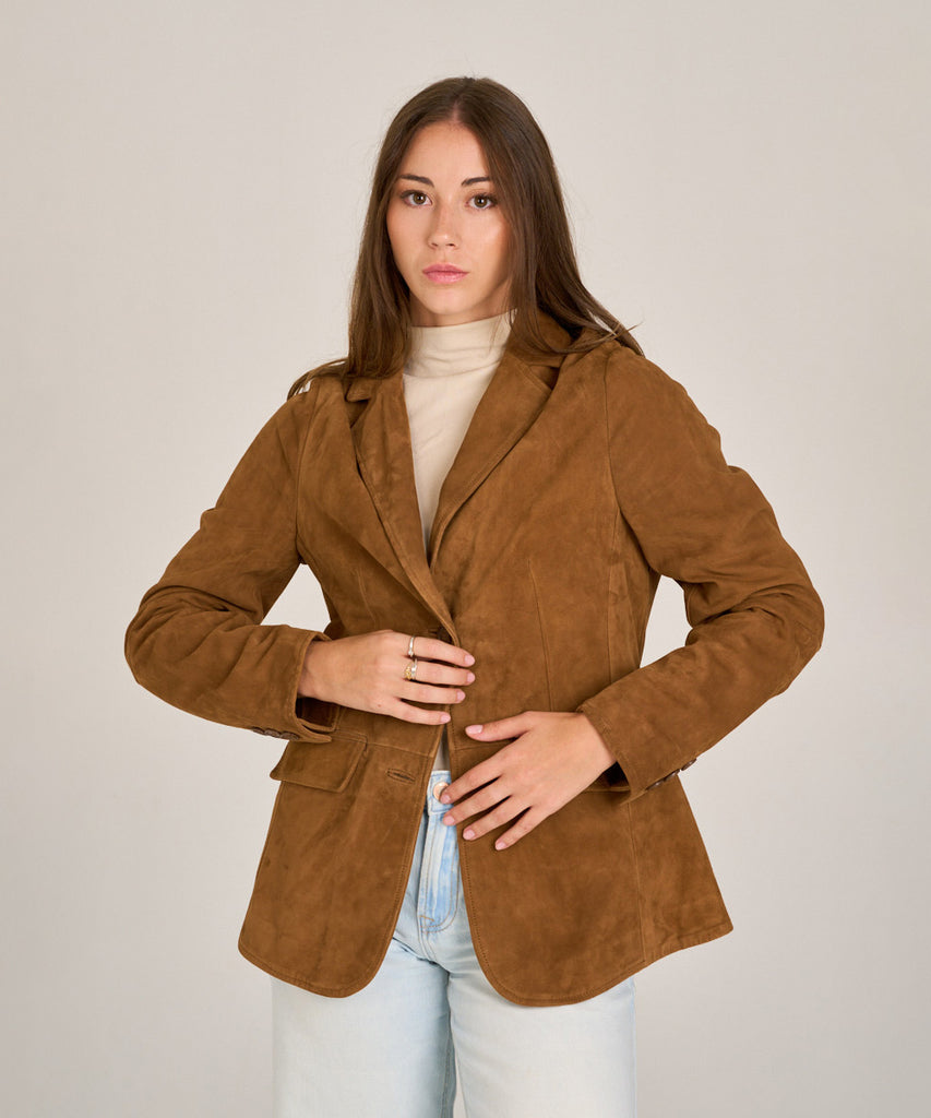 Chaqueta americana de ante camel para mujer Hervás Piel