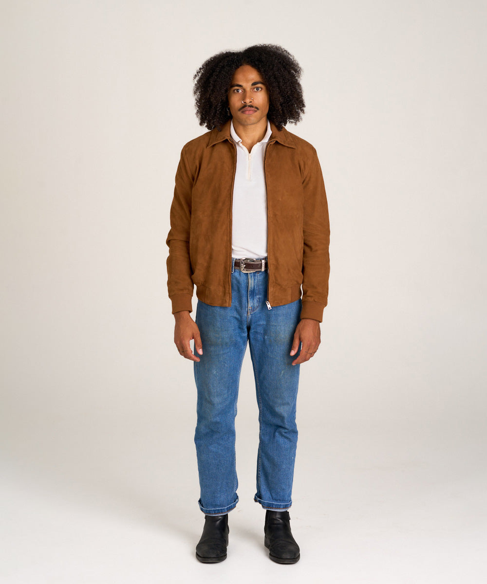 Cazadora clásica en ante para hombre camel HervásPiel