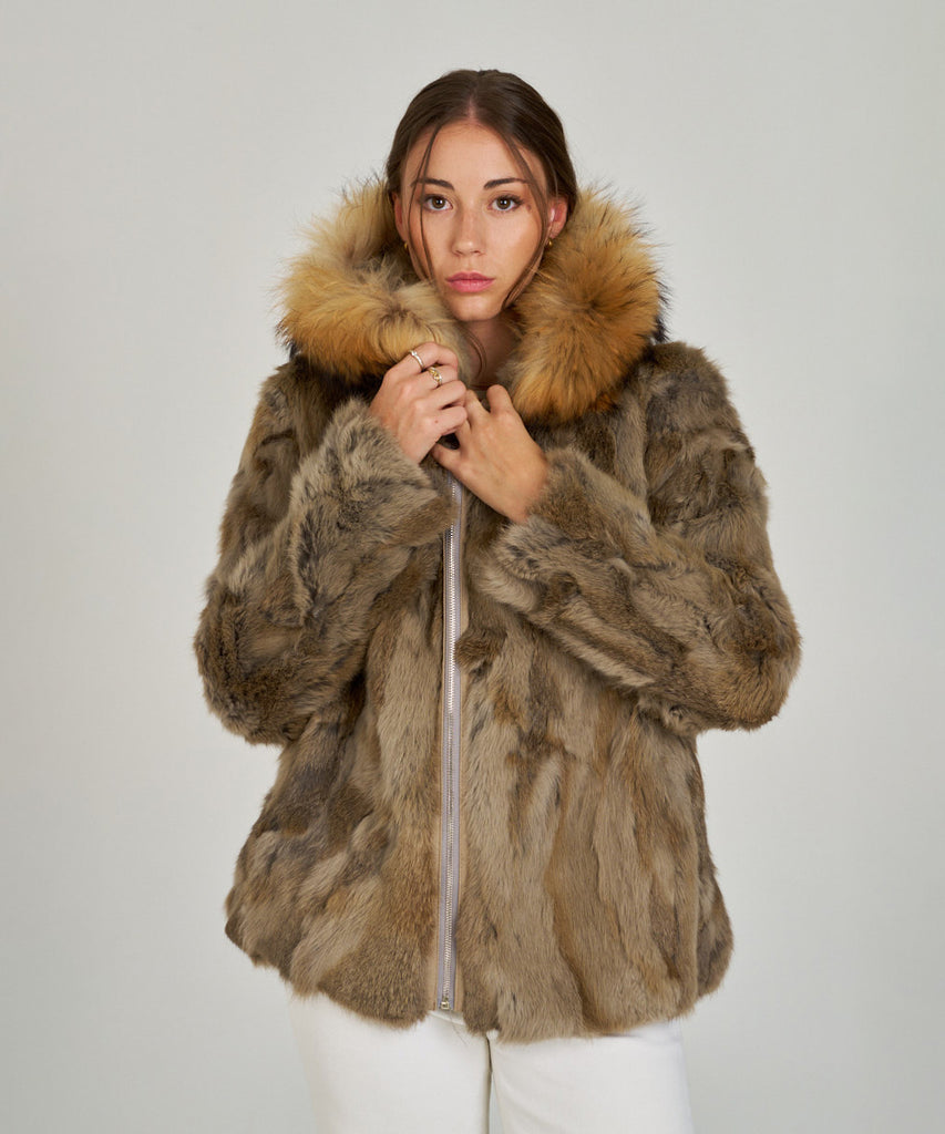 Cazadora de piel de pelo capucha