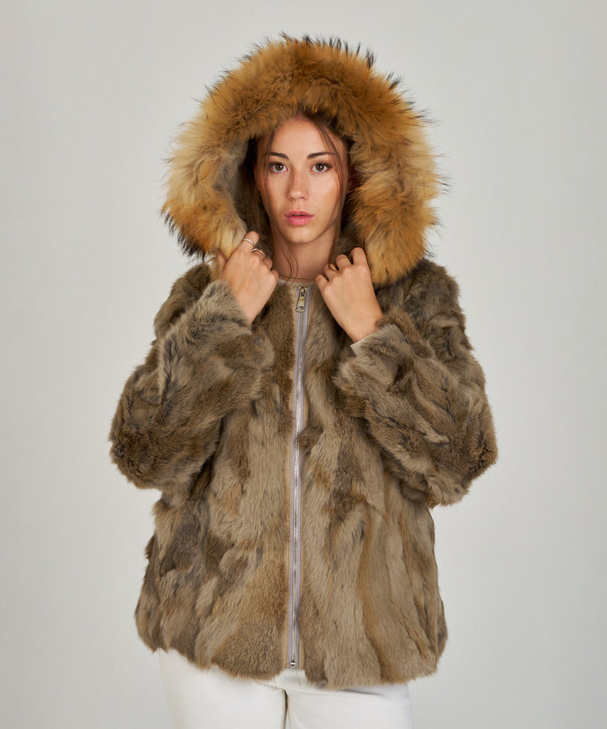 Cazadora de piel de pelo capucha