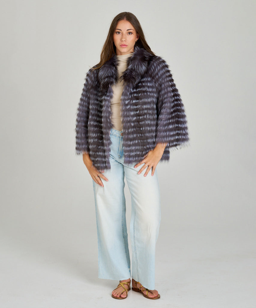 Chaqueta piel de pelo de zorro encintado gris azulado de HervásPiel