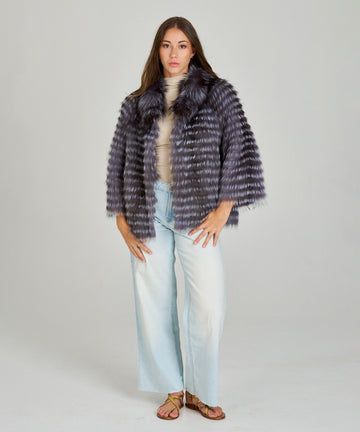 Chaqueta piel de pelo de zorro encintado gris azulado de HervásPiel