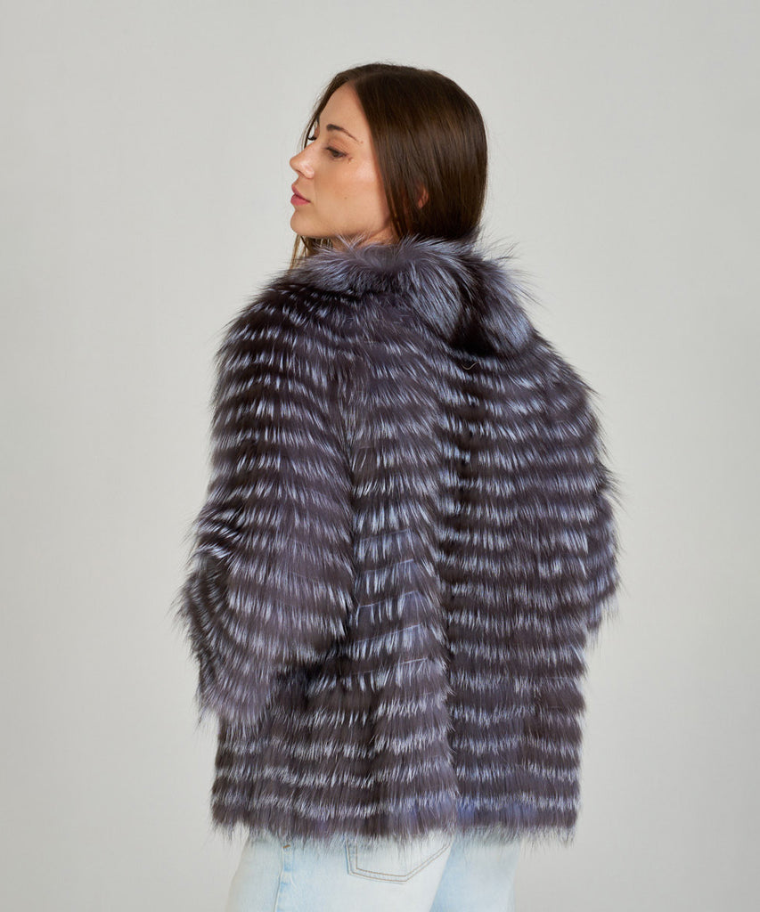 Chaqueta piel de pelo de zorro encintado gris azulado de HervásPiel