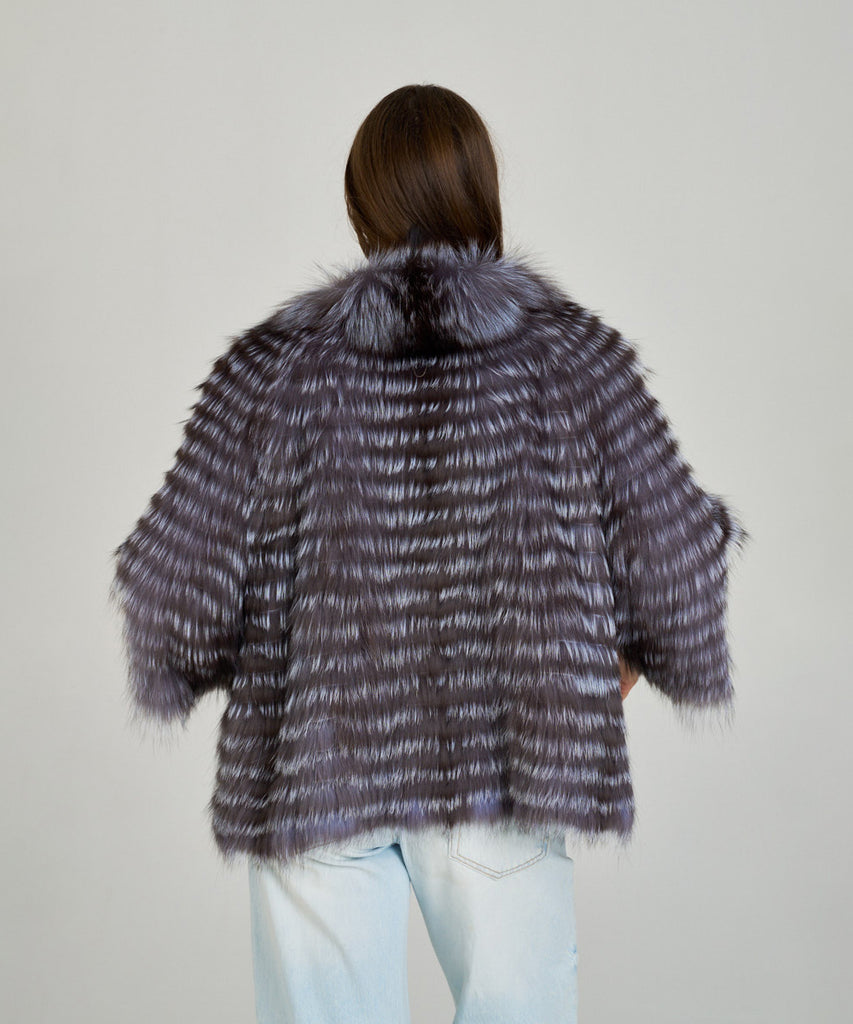 Chaqueta piel de pelo de zorro encintado gris azulado de HervásPiel