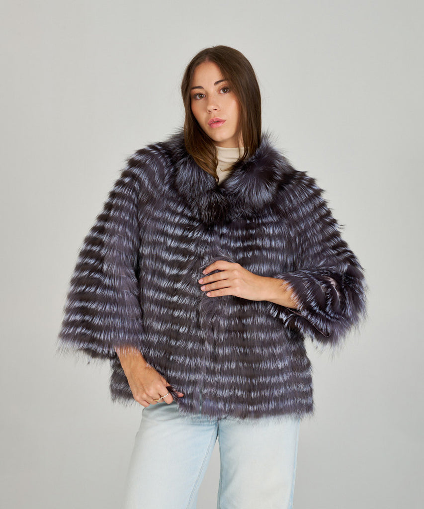 Chaqueta piel de pelo de zorro encintado gris azulado de HervásPiel