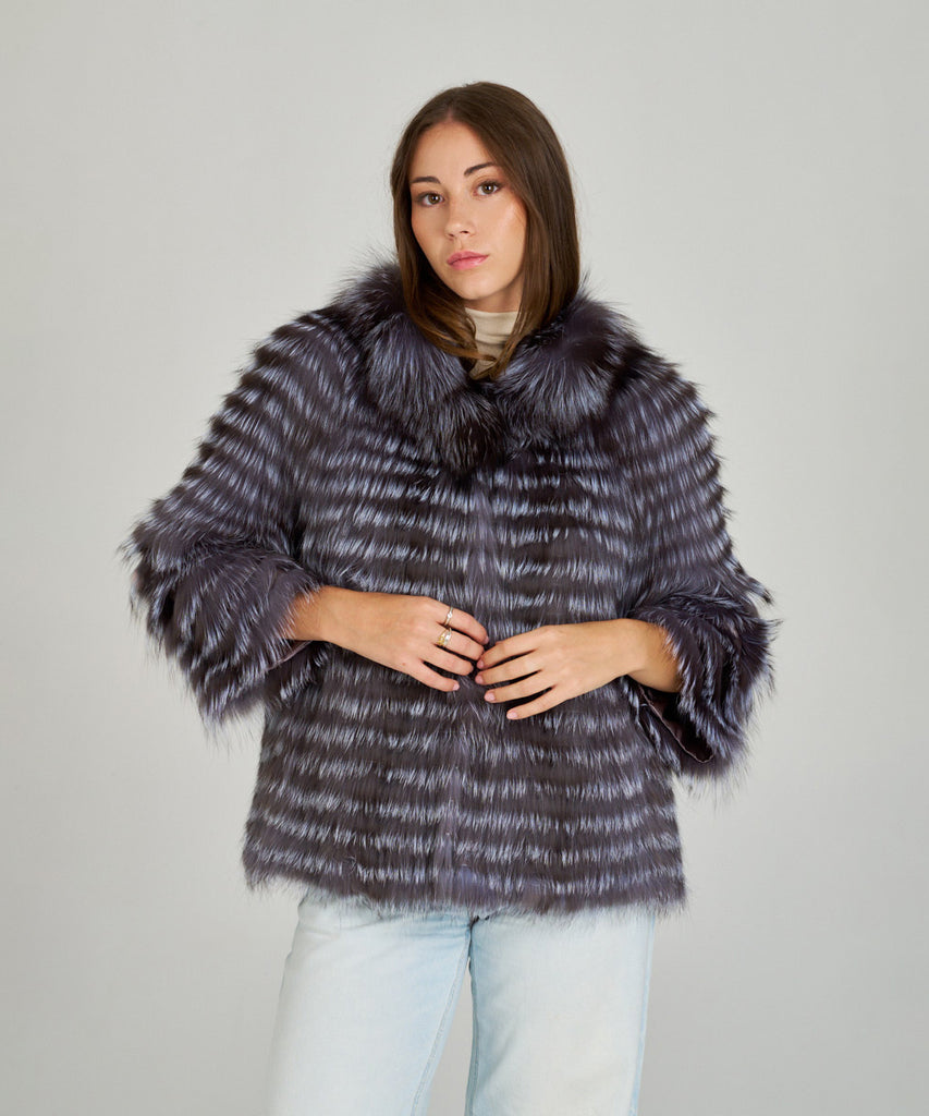 Chaqueta piel de pelo de zorro encintado gris azulado de HervásPiel