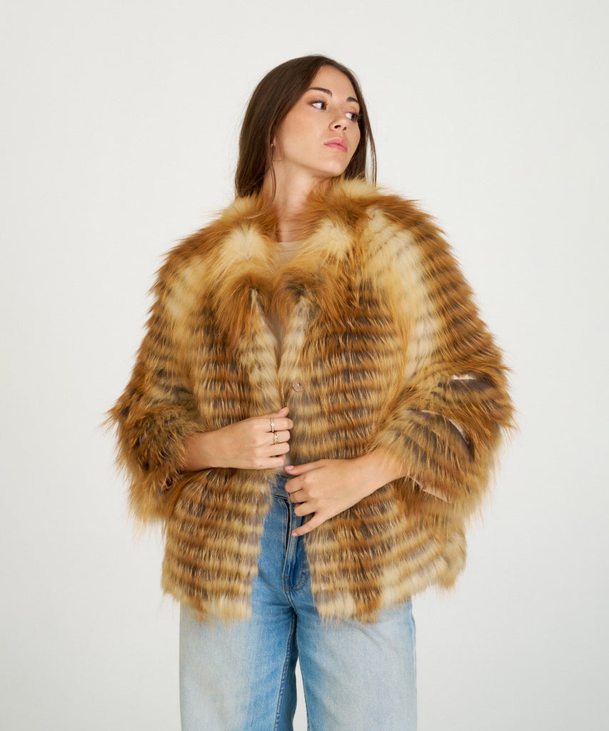 Chaqueta de zorro encintado de piel de pelo natural