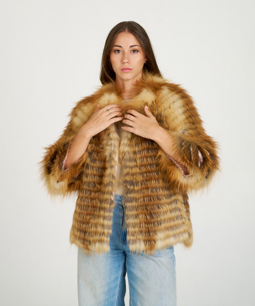 Chaqueta de zorro encintado de piel de pelo natural