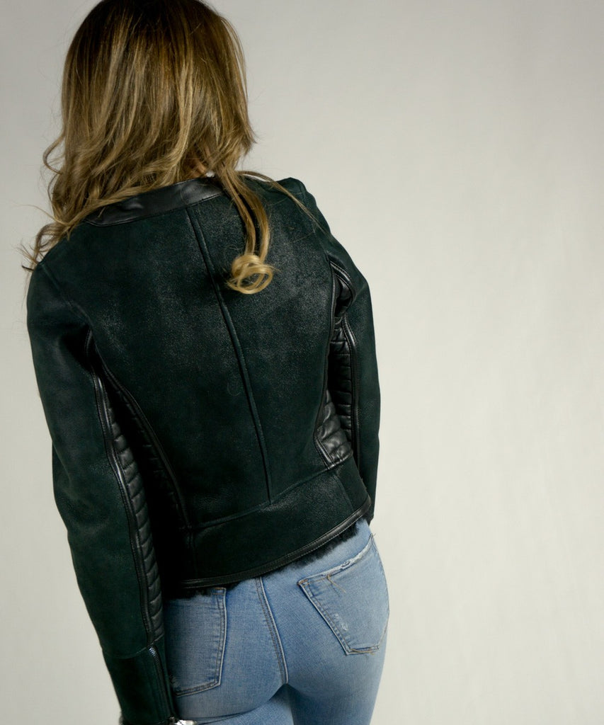 Cazadora biker doble faz acabado brillo