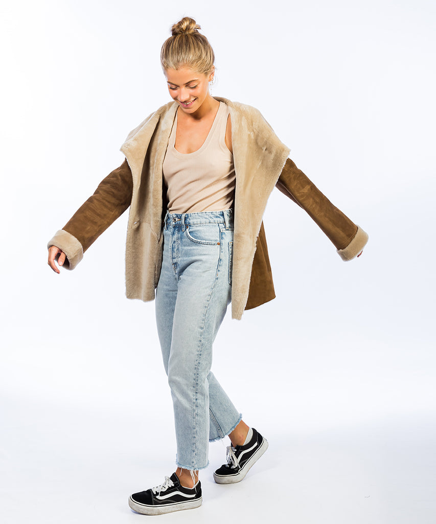 Abrigo de piel vuelta cuello convertible