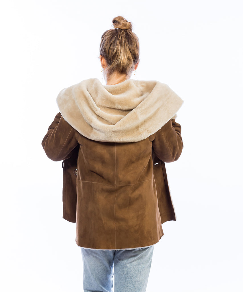 Abrigo de piel vuelta cuello convertible