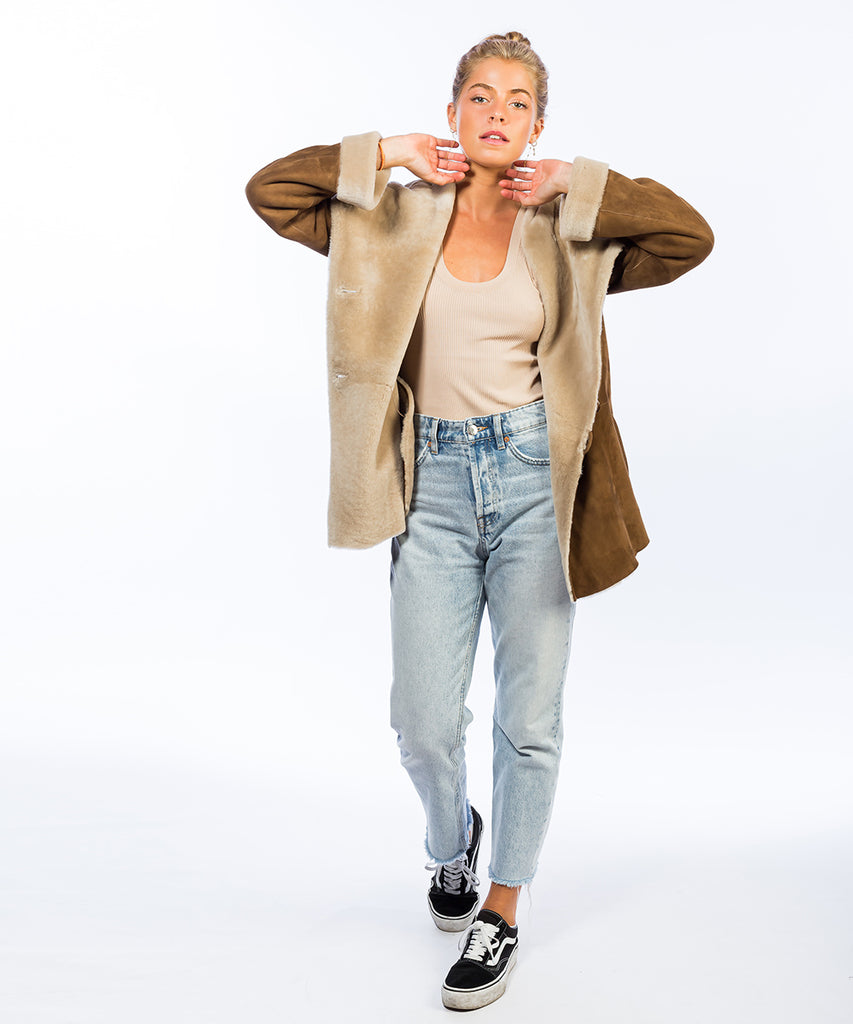 Abrigo de piel vuelta cuello convertible