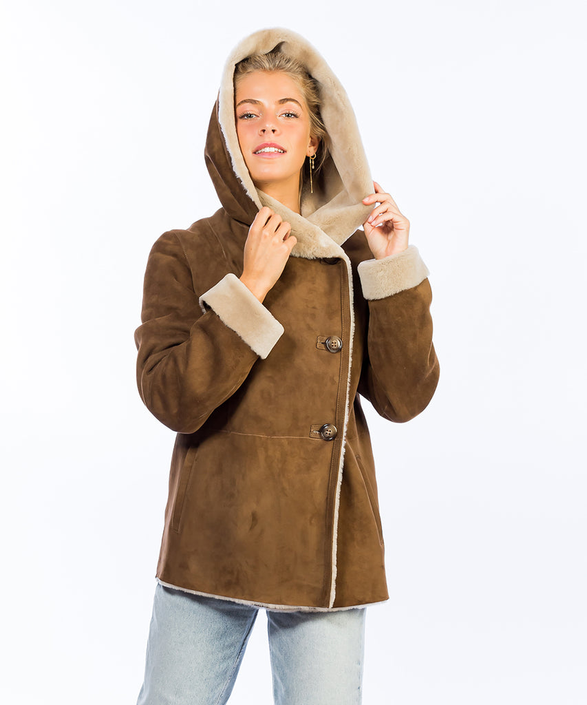 Abrigo de piel vuelta cuello convertible