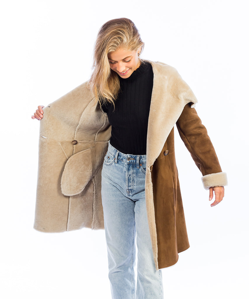 Abrigo de piel vuelta cuello convertible