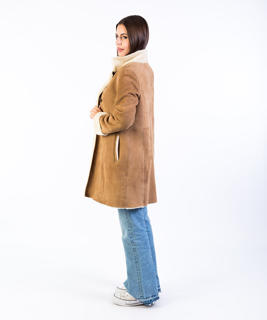 Abrigo mouton piel acabado ante