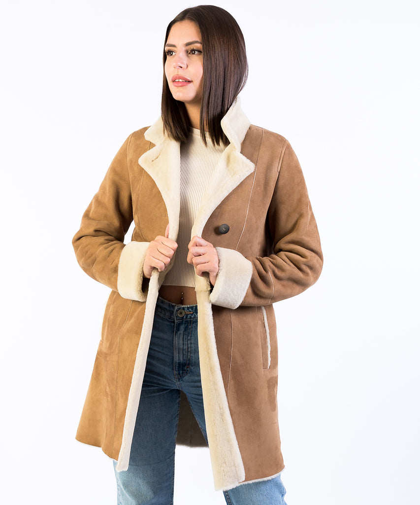 Abrigo mouton piel acabado ante