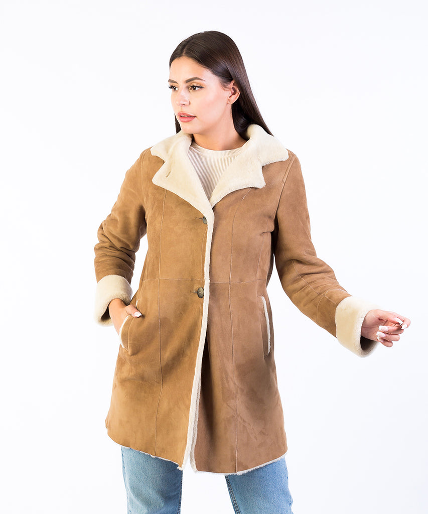 Abrigo mouton piel acabado ante