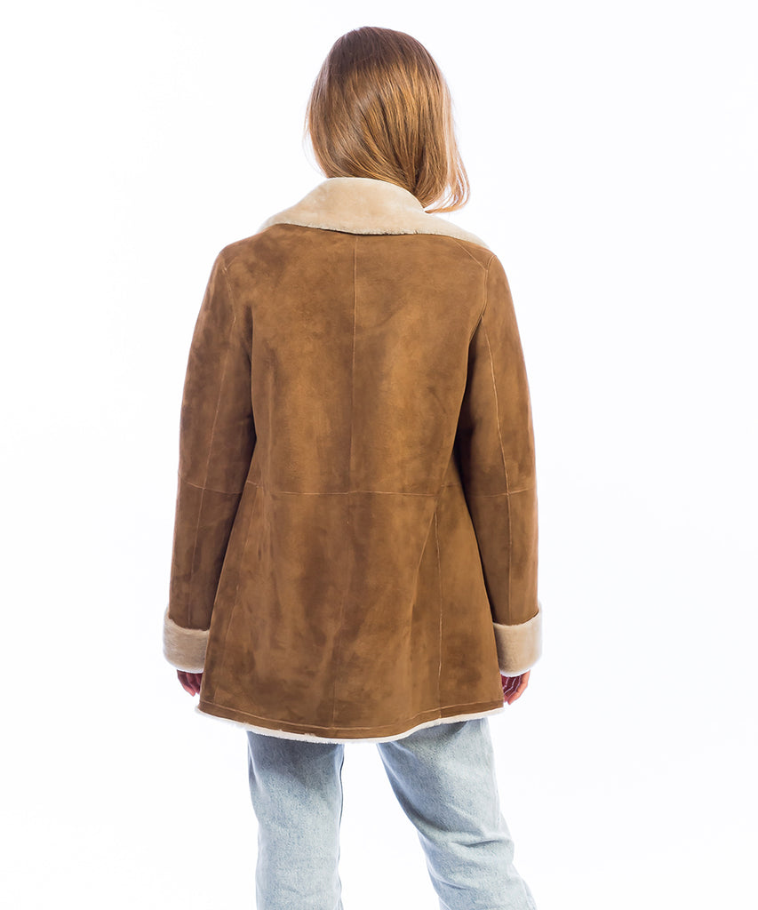 Abrigo piel cuello solapa mujer