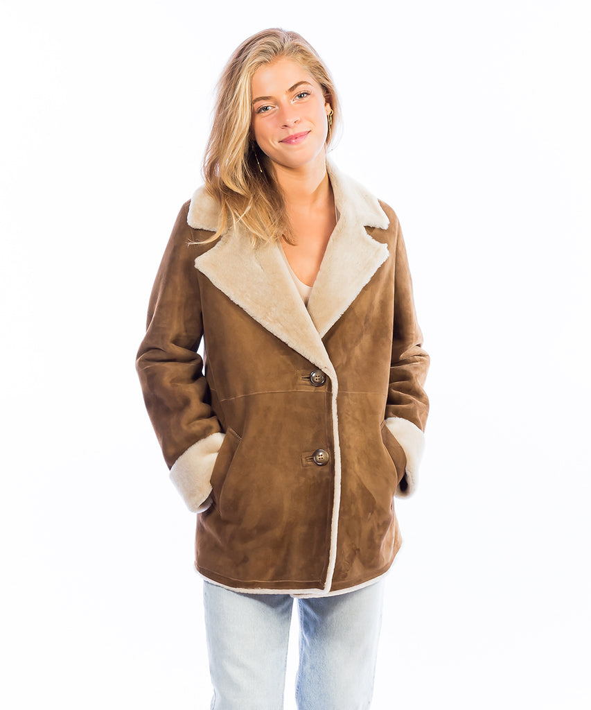 Abrigo piel cuello solapa mujer