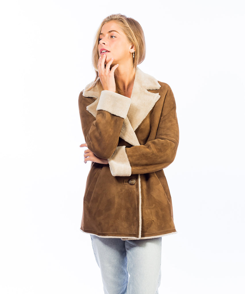 Abrigo piel cuello solapa mujer