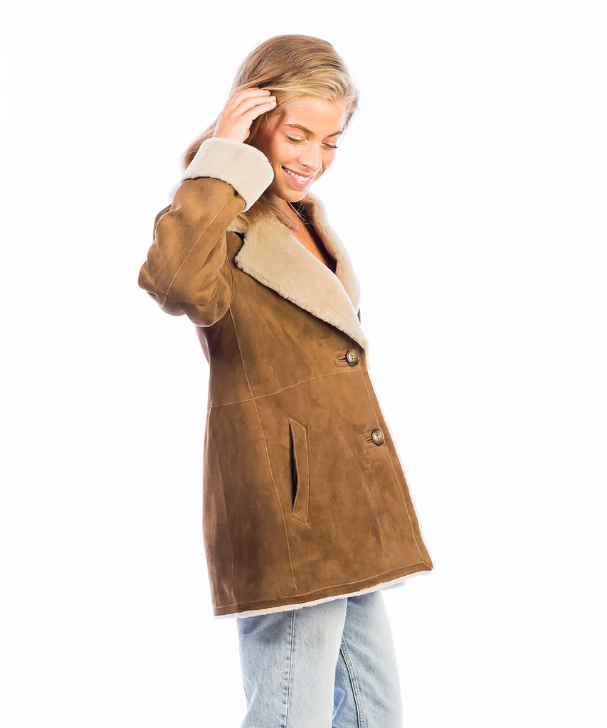 Abrigo piel cuello solapa mujer