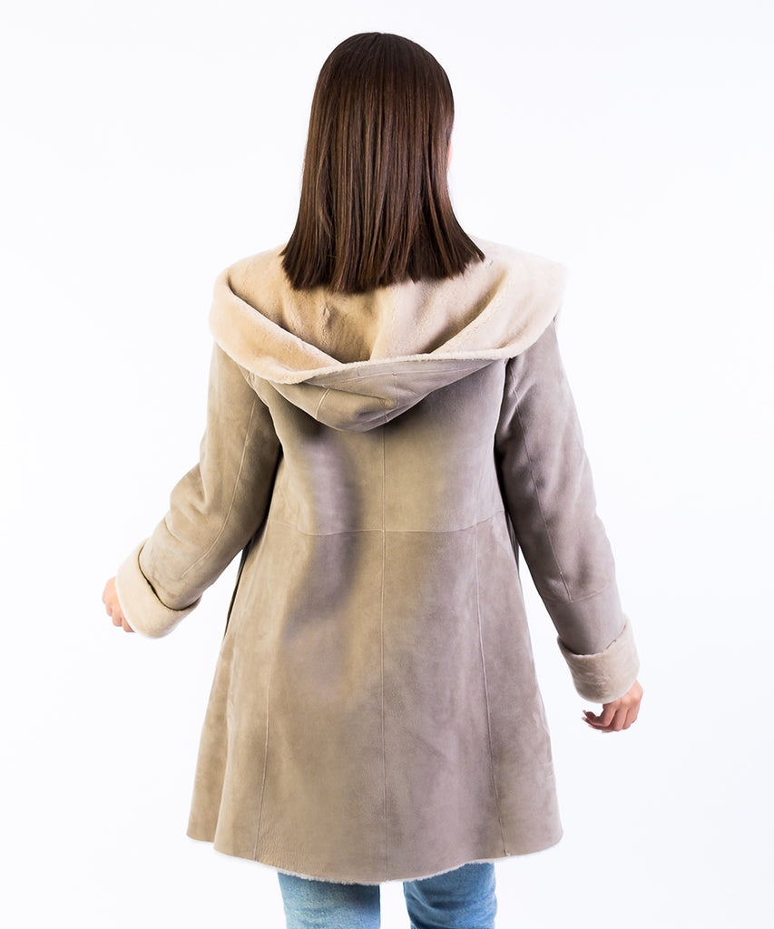 Abrigo piel vuelta gris plata mujer