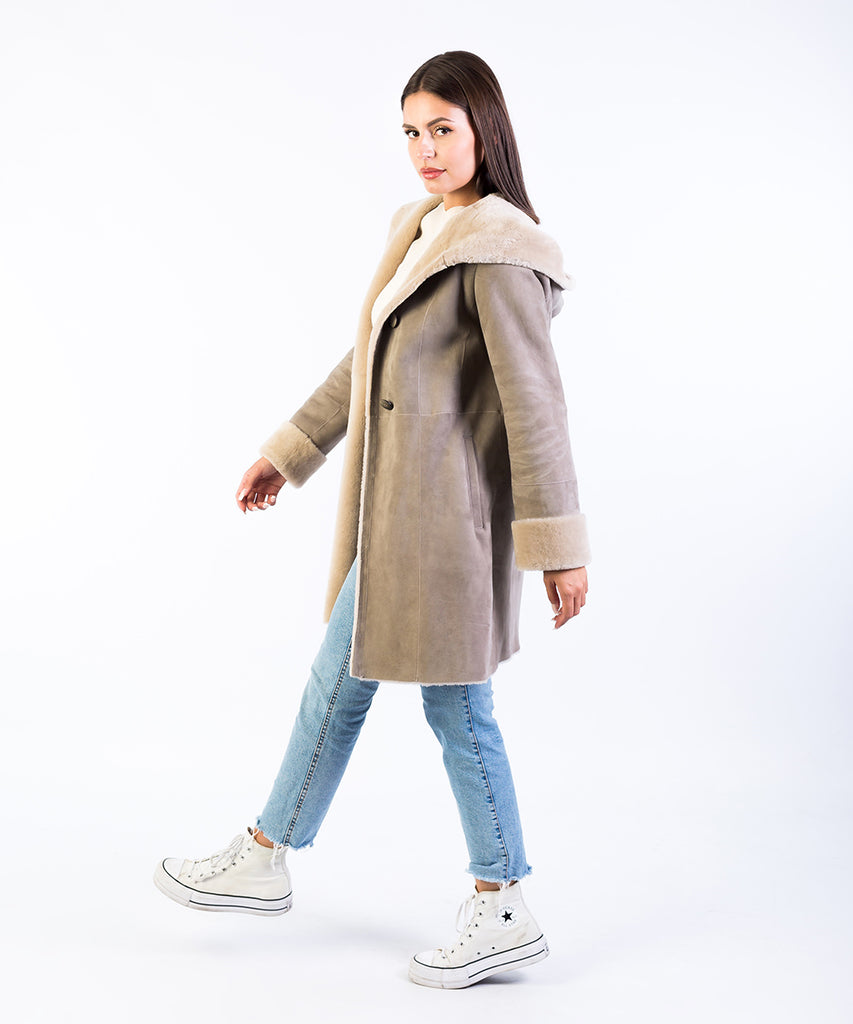 Abrigo piel vuelta gris plata mujer