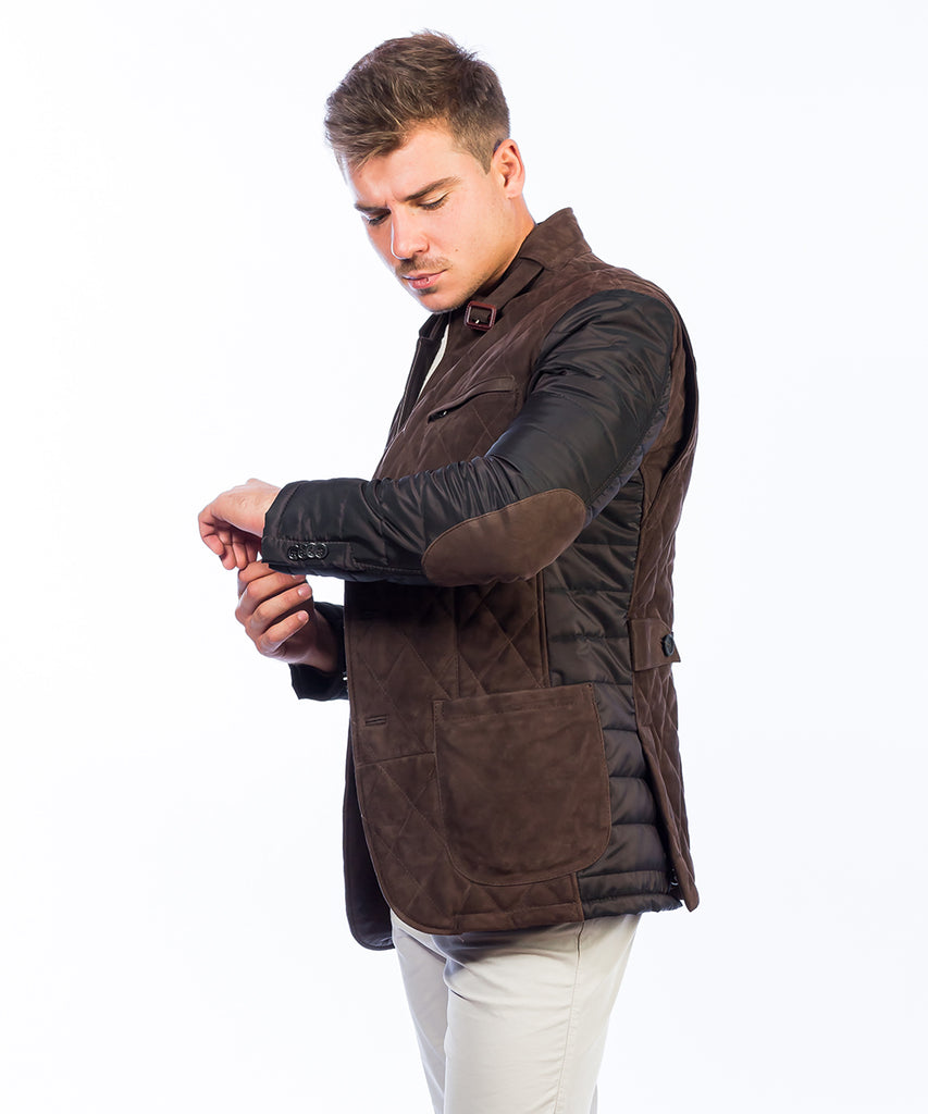 Americana de piel en nobuck para hombre